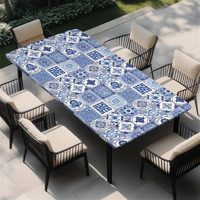 Rectangle Table Cloth Cover Waterproof Elastic Fitted Polyester Fitted Tablecloths for 4 Foot Tables for Indoor,Picnic, Camping, Outdoor （48" x 24"，Bohemia）