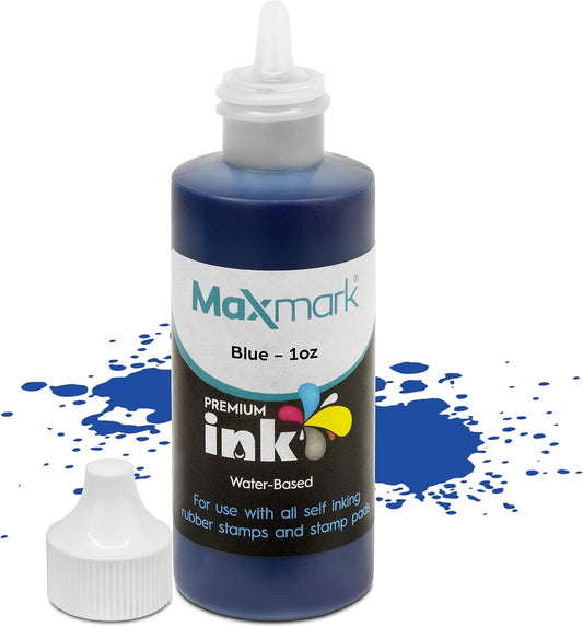 MaxMark Premium Refill Ink for self Inking Stamps and Stamp Pads, Blue Color - 1 oz.