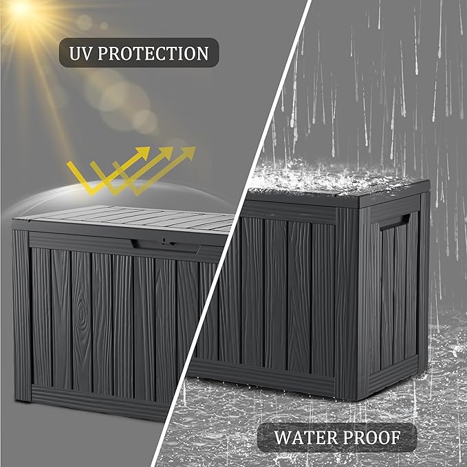 80 Gallon Resin Deck Box, Waterproof Outdoor Storage Box for Patio Furniture, Garden Tools, and Pool Accessories, Lockable UV-Resistant Storage Bin Bench Cabinet for Outside, Black