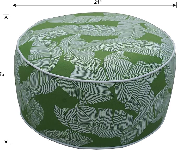 Kozyard Inflatable Ottoman Stool - Portable Round Pouf for Indoor/Outdoor Use - Perfect Small Foot Rest or Seating for Kids and Adults - Ideal for Camping or Home (Green Leaf)