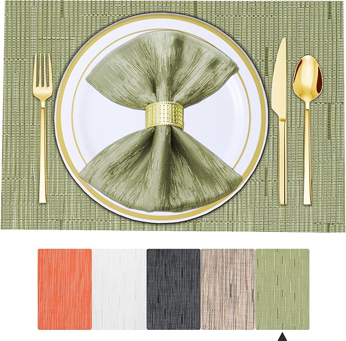 BETEAM Placemats Set of 8, Woven Vinyl Placemat for Dining Table Washable Wipeable Kitchen Place Mats Durable Indoor Outdoor Table Mats