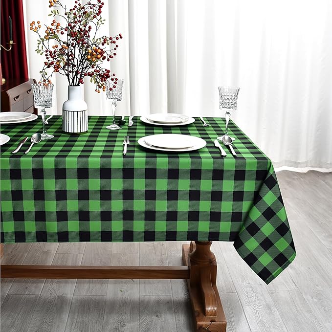 Waterproof Plaid Tablecloth Fabric - Square 58x58 Inch Classic Gingham Checker St Patrick's Day Table Cloth for Indoor/Outdoor Use - Tabletop Cover for Christmas Day, BBQs, and Parties