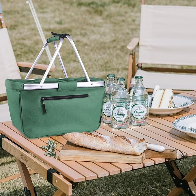 Picnic Basket, SIYUAN 24L Collapsible Market Basket with Two Handles Portable Canvas Grocery Basket Reusable Christmas Shopping Bag