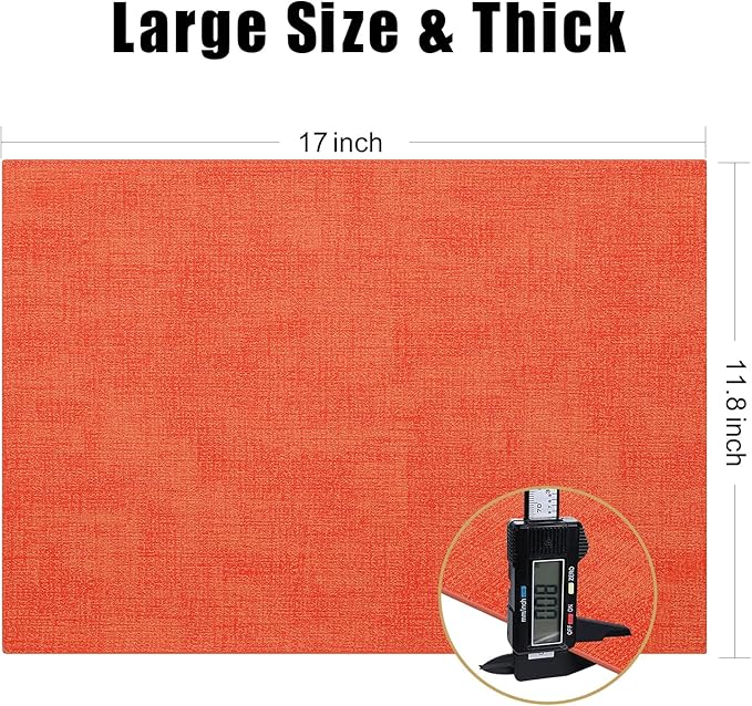 Homaxy Faux Leather Heat Resistant Placemats for Dining Table Set of 8, Waterproof Wipeable Washable PU Table Mats, Easy to Clean Anti-Slip Place Mats, 11.8" x 17", Orange