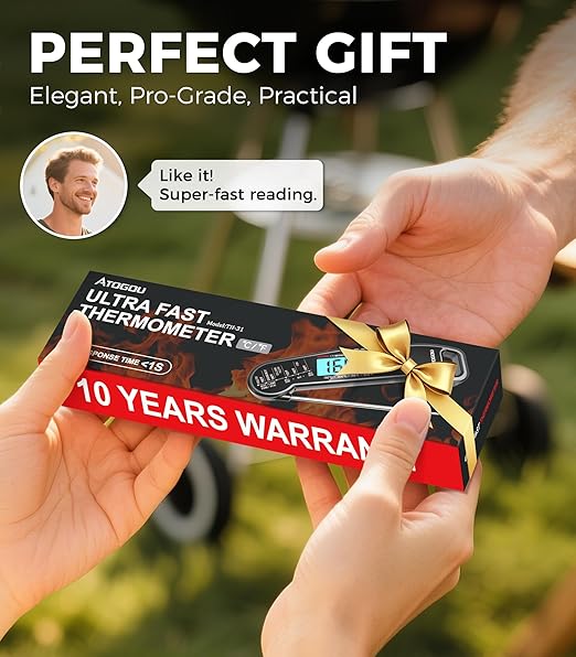 Atogou Professional Food & Meat Thermometer, 1 Sec Instant Read & ±0.5℉ Accuracy, Thermocouple Sensor, IP67 Waterproof Digital Thermometer for Cooking, BBQ, Grill Gifts for Men Him Dad Birthday