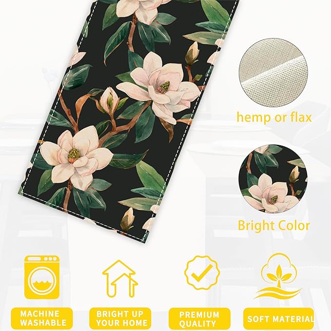 Table Runner White Magnolia Flowers Table Runners Summer Seasonal Kitchen Dinning Decor for Indoor Outdoor Holiday Home Wedding Party 13x70 Inch