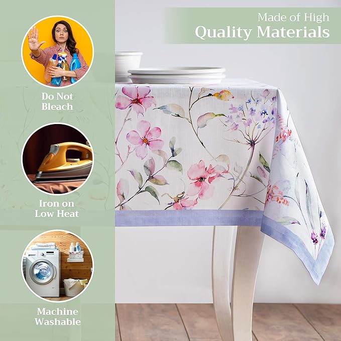 Maison d' Hermine Table Cloth Rectangle Table 100% Cotton 70 x 108 Inches Tablecloth Reusable Decorative for Dining Room, Farmhouse, Home, Party, Festive & Wedding Spring Summer - Summer Floral