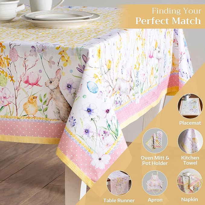 Maison d' Hermine Table Cloth Rectangle Table 100% Cotton 60 x 120 Inches Tablecloth Reusable Decorative for Dining Room, Farmhouse, Home, Party, Festive & Wedding Spring Summer - Easter Zest