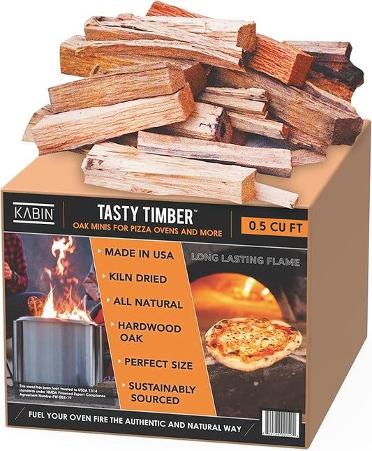 KABIN Tasty Timber - 11 LBS Kiln-Dried Oak Minis for Pizza Ovens & More - Made in USA, All-Natural Hardwood, Perfectly Sized, Sustainably Sourced Fuel