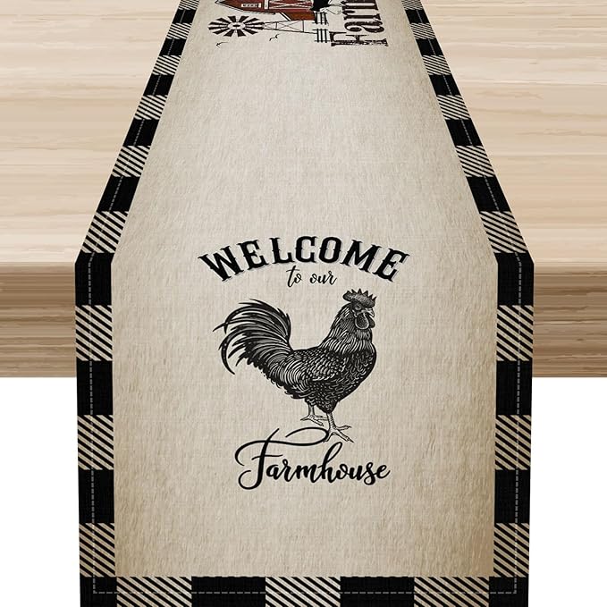 Farm Animals Table Runner, Rustic Farmhouse Cow Pig Rooster Watercolor Coffee Table Center Decor for Home Kitchen Dining Patio Holiday Party Indoor Outdoor Table Decorations, 13"x90" Inch