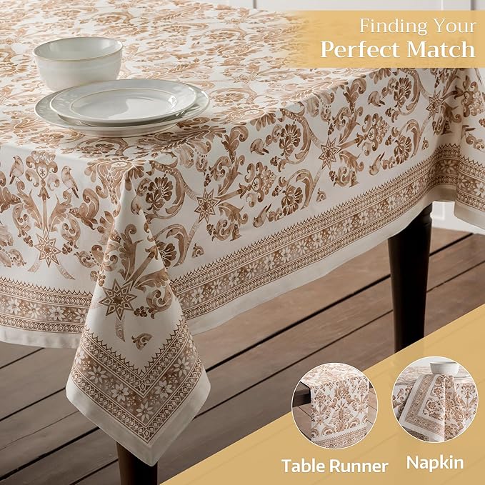 Maison d' Hermine Table Cloth Rectangle Table 100% Cotton 60 x 108 Inches Fall Tablecloth Reusable Everyday Use for Thanksgiving Christmas Decorations Dining Farmhouse Party (Allure)