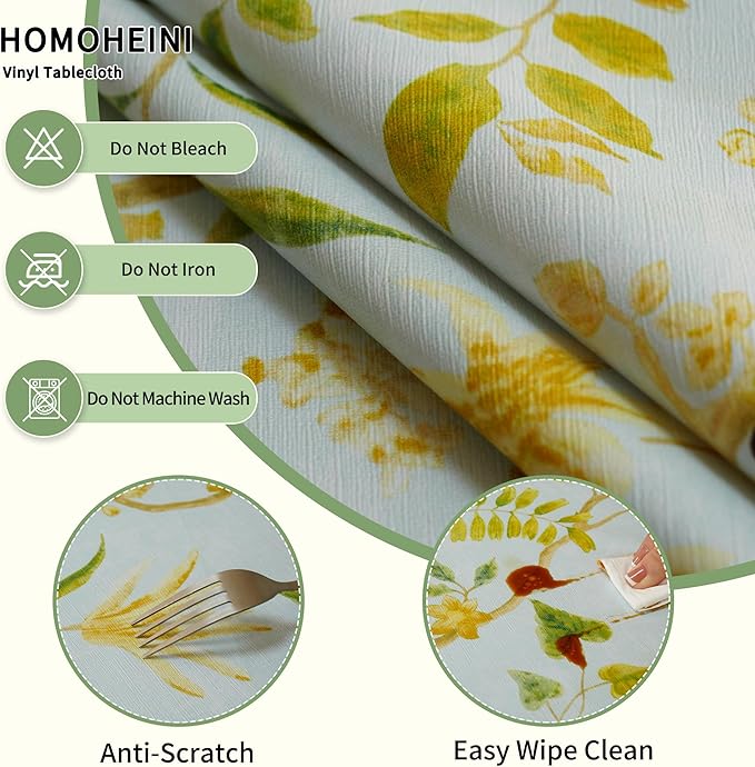 Rectangle Picnic Table Cloth, Elastic Waterproof Fitted Vinyl Tablecloths for 4 Foot Tables, Wipeable Flannel Backed Table Covers for Dining, Camping, Outdoor(Leaves,30"x48")