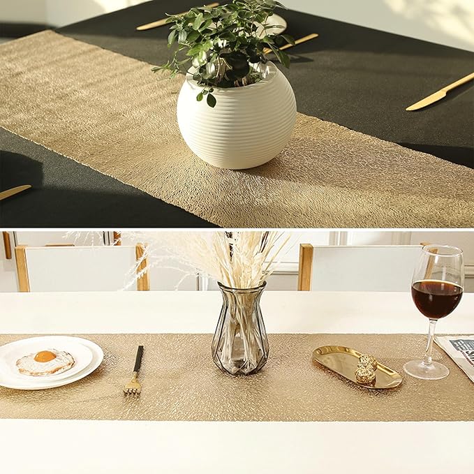 Fave Gold Table Runners 60 Inches Heat Resistant Table Runner Line Shaped Short Table Runner Washable Table Mats for Wedding Party Banquet Event Dining Decoration (Line )