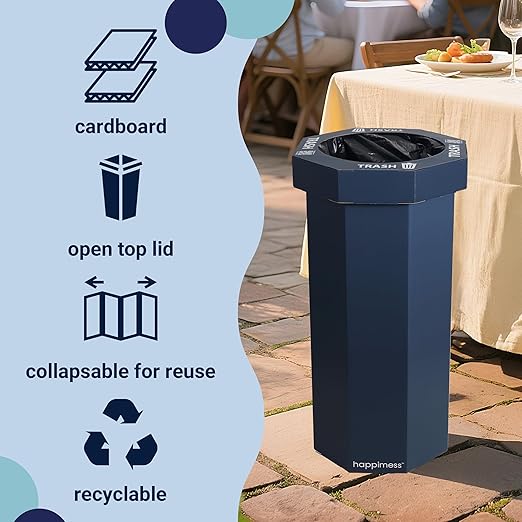 Eyely MPH1300H-SET2 Sal 25-Gallon Disposable Corrugated Cardboard Event Trash Can and Recycling Bin for BBQs, Beach, Parties & Events & Outdoor Activities, Denim Blue (Set of 2)