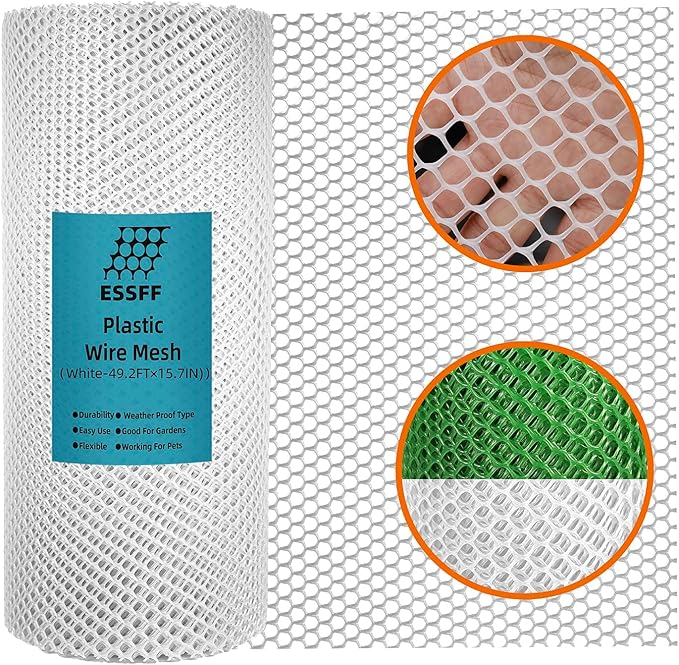 Pet & Garden Safeguard - 15.7IN x 49.2FT Roll - White Plastic Netting, Multi-Use Decorative Fence for Poultry, Dogs, Rabbits,Chicken and Snake Barrier