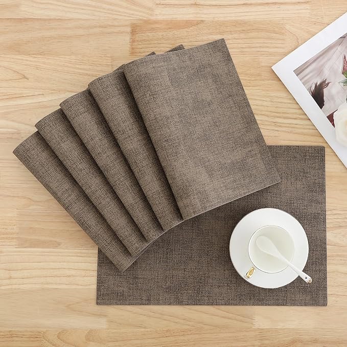 Homaxy Faux Leather Heat Resistant Placemats for Dining Table Set of 8, Waterproof Wipeable Washable PU Table Mats, Easy to Clean Anti-Slip Place Mats, 11.8" x 17", Dark Brown