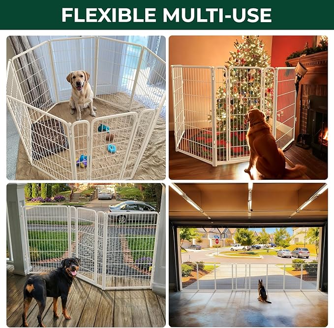 FXW Dog Gate Extra Wide Designed for Indoor Use, Adjustable Width Up to 83-inch Wide (45" H 3 Wire Panels for Large Dogs), White
