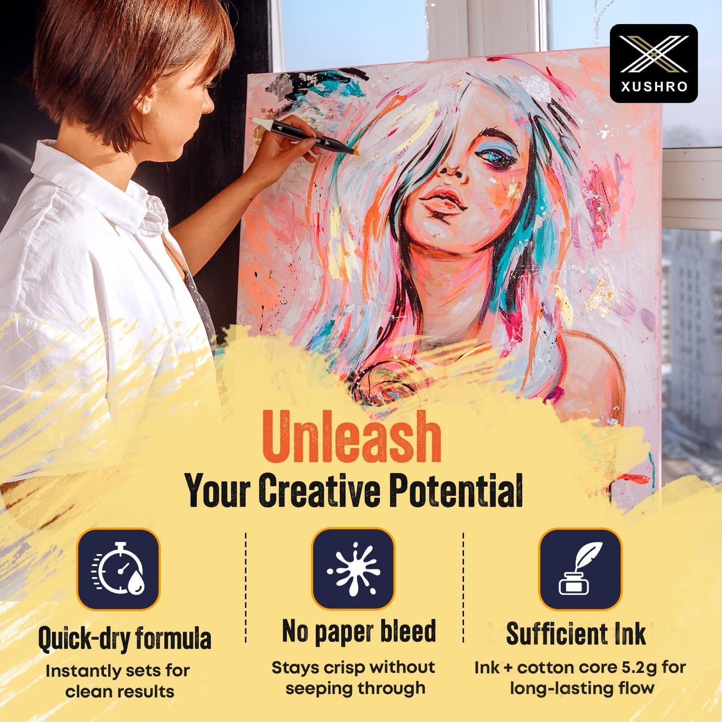 80-Piece Dual Tip Alcohol Markers Set with 12 Free Acrylic Paint Markers - No Bleed, Vibrant Colors for Drawing - Fine & Chisel Tips with Organizing Case - Blending Markers for Adults & Kids