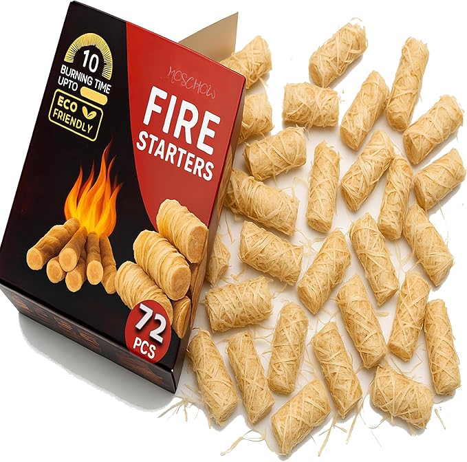 Fire Starter -Easy to Ignite, 72 pcs Odorless Natural Fire Starters for Wood Stove & Pellet, Fireplace, Indoor & Outdoor Fire Pit, Firestarter for Grill, BBQ, Campfires, Chimney Charcoal, Tumbleweed