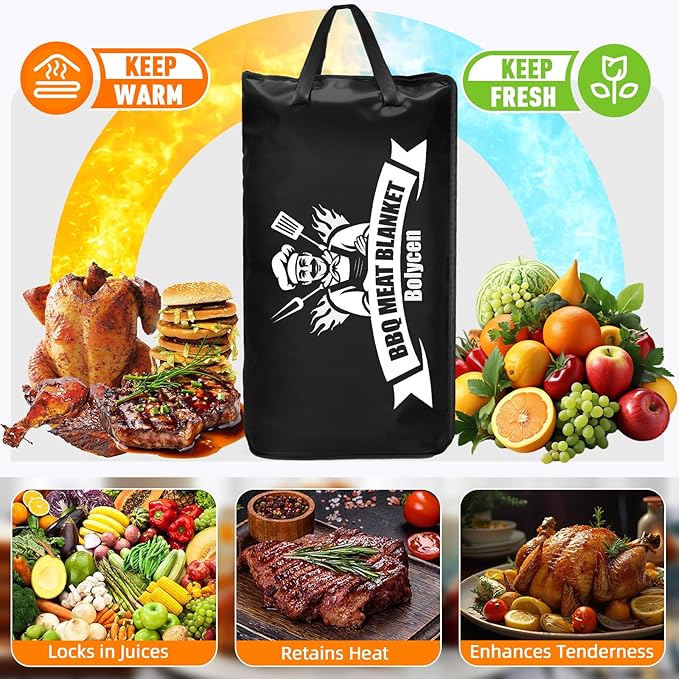 Upgraded BBQ Blanket for Resting Meat - Smoker Accessories Brisket Blanket - Insulated Meat Resting Bag with Wide Mouth for Steak/ Pork Shoulder/ Turkey - Valentines Day Gifts - Birthday Anniversary BBQ Accessories Grilling Gifts for Men Dad Husband(21...