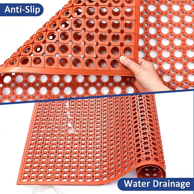 Outdoor Rubber Mat Kitchen Anti-Fatigue Entrance Floor Mats (24"x 36") Commercial Restaurant Bar Floor Mat New Outside Rubber Non Slip Drainage Mat Red