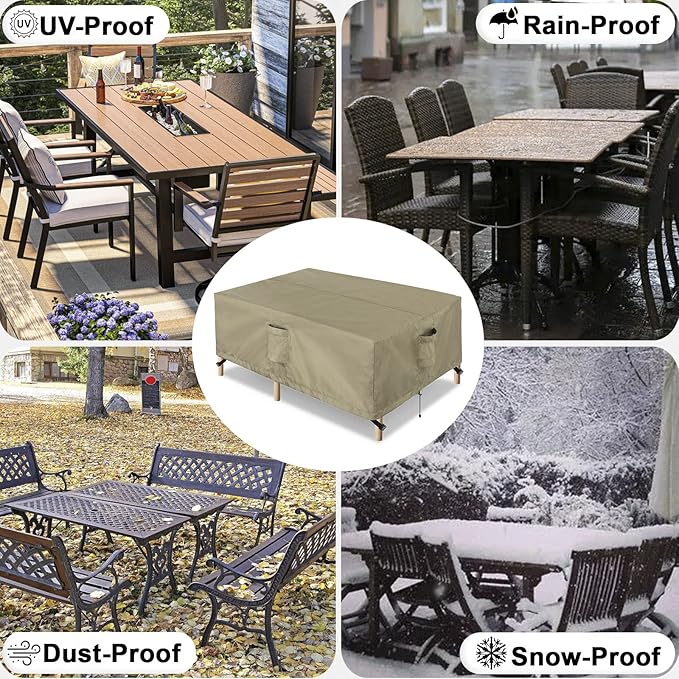 OutdoorLines Outdoor Waterproof Patio Table Furniture Set Covers - Rectangle Couch Sectional Cover Outside Weatherproof Patio Furniture Covering for Deck, Lawn and Backyard 90"L x 64"W x 28"H, Camel