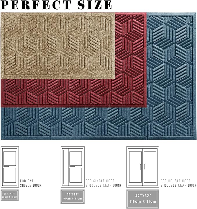 Yimobra Large Door Mat 36x24, All-Season Waterproof Outdoor Mats for Front Door Entrance with Drainage Holes, Heavy Duty Non-Slip Doormat for Garage Patio Entryway Indoor, Brown