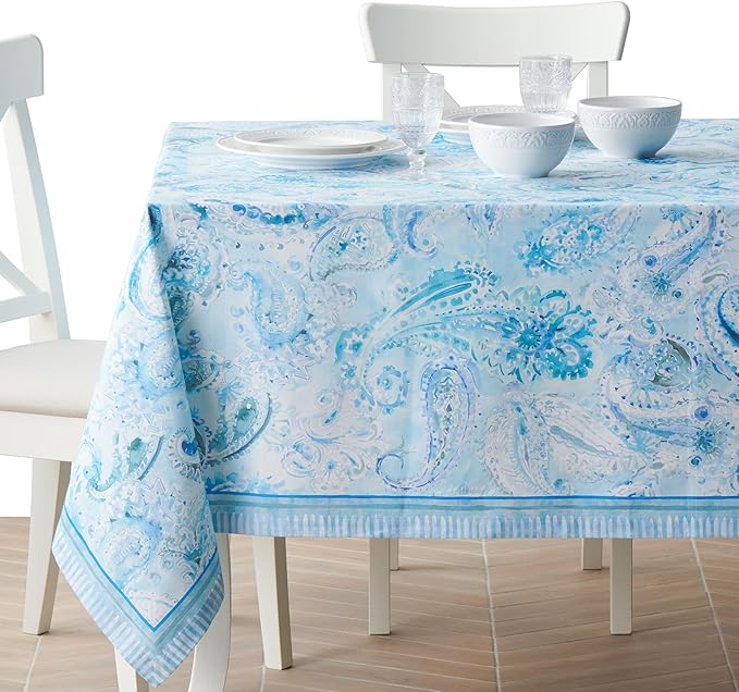 Maison d' Hermine Premium Table Cloth Rectangle Table 100% Combed Cotton 140 x 70 Inches Tablecloth Reusable Decorative for Dining Room, Farmhouse, Home, Party, Festive & Wedding - Paisley Blues