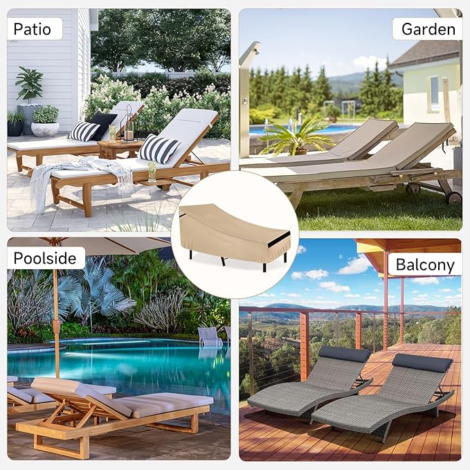 NEVERLAND Waterproof Patio Lounge Chair Cover, Outdoor Chaise Lounge Covers with Heavy Duty Material, 420D Waterproof Outdoor Chairs Cover 82L x 57W x 32H inch Golden