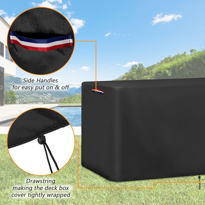 Outdoor Storage Deck Box Cover for Rubbermaid Cabinet, Waterproof Outdoor Storage Container Covers 134 Gal ,Heavy Duty Patio Storage Bench Cover for Patio Furniture,56"L x 28"D x 27"H