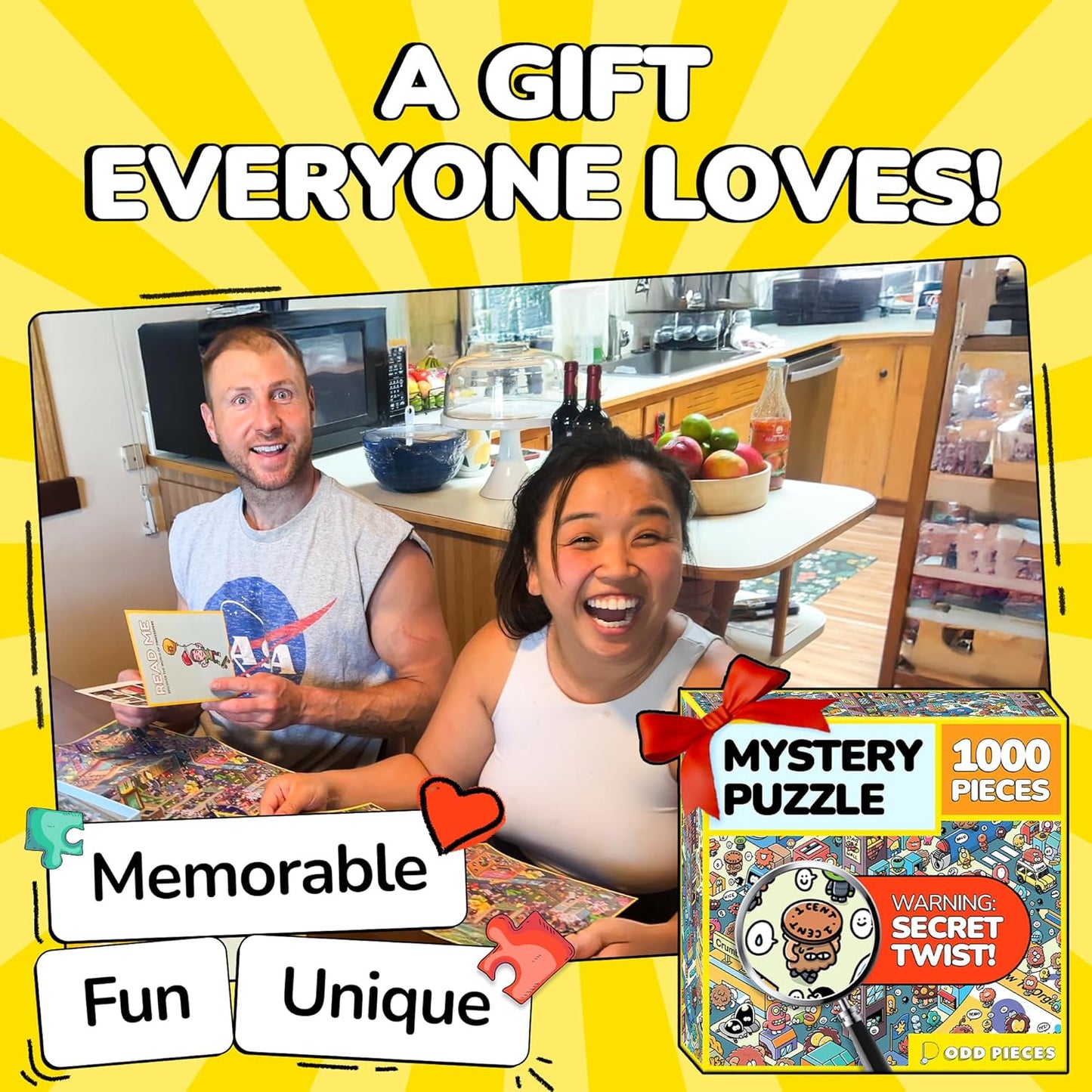 Odd Pieces Jigsaw Puzzles 1000 Pieces - Magic Mystery Story Secret Ending Puzzle - Perfect Game Night for Adults & Kids - Cartoon City Building Theme Sci-Fi (Turbo 3000)