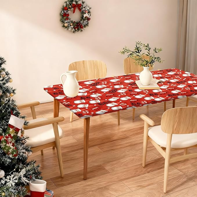 Rectangle Table Cloth Cover Waterproof Elastic Fitted Polyester Fitted Tablecloths for 6 Foot Tables for Indoor,Picnic, Camping, Outdoor （72" x 30"，Christmas Tablecloth）