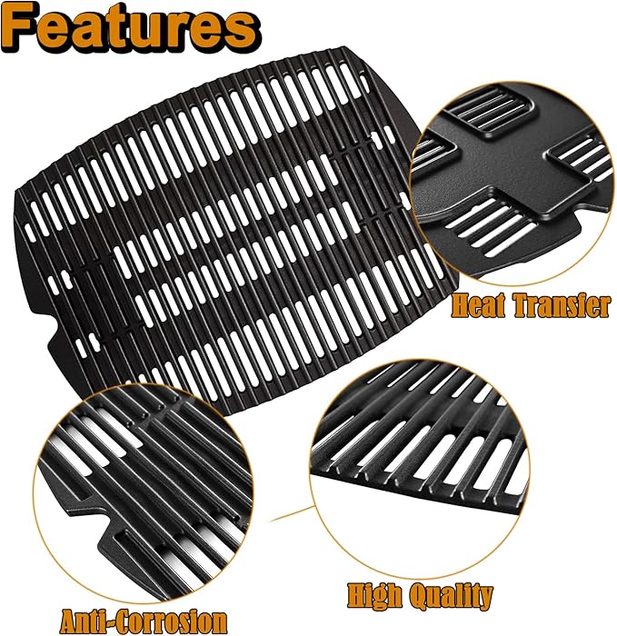 One-Piece Q100 Q1200 Grill Grates Replacement Parts for Weber Gas Grill Parts Q1200 Q 1200 Q100 Q1400 Q120 Q 1000 Q 100 Q140 Grates Weber Baby Q 7644 7582 386002 51010001 Cast Iron Cooking Grates