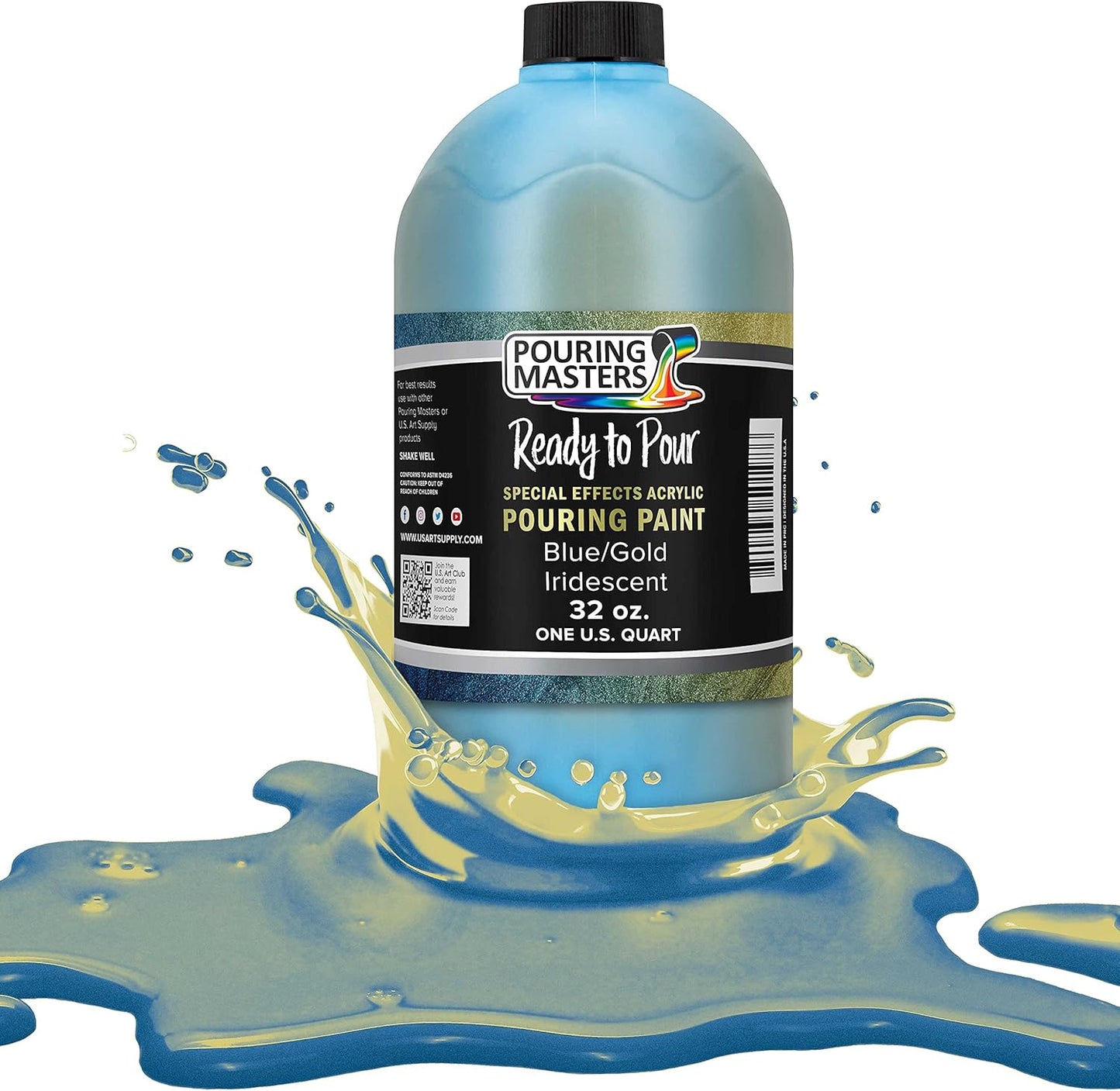 Pouring Masters Blue/Gold Iridescent Special Effectsr Acrylic Pouring Paint - Premium 32-Ounce Pre-Mixed Fluid Acrylic Paint - Fluid Art Supplies for Canvas, Wood, Paper, Tile & Rocks