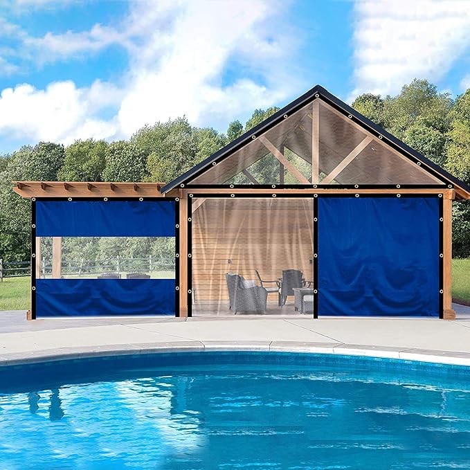 Covers & All Outdoor Clear Panel Curtain, 12 oz Vinyl Outdoor Curtains for Patio, Weather Resistant Waterproof Tarp with Brass Grommets for Pergola, Porch, Gazebos, Balcony (9'H x 4'W Feet, Gray)