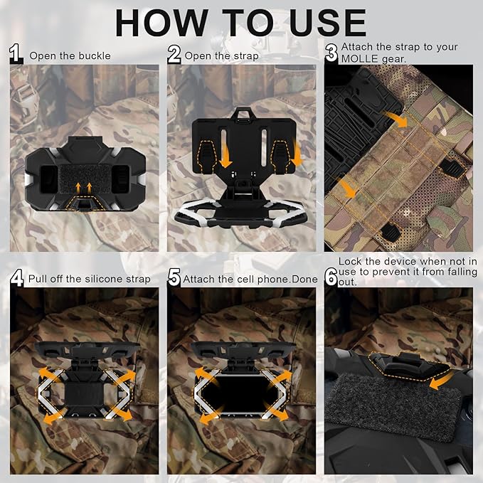 Plate Carrier Accessories Tactical Gear Molle Vest Phone Chest Mount Holder Agilite - Fits Screen Size 4.7"-6.7" (Black)