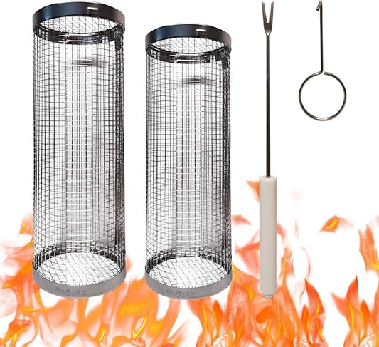 2PCS Grill Basket,Vegetable Grill Basket,Rolling Grill baskets for outdoor grill,grilling gifts for men,Grill Nets,Stainless Steel Grill Basket