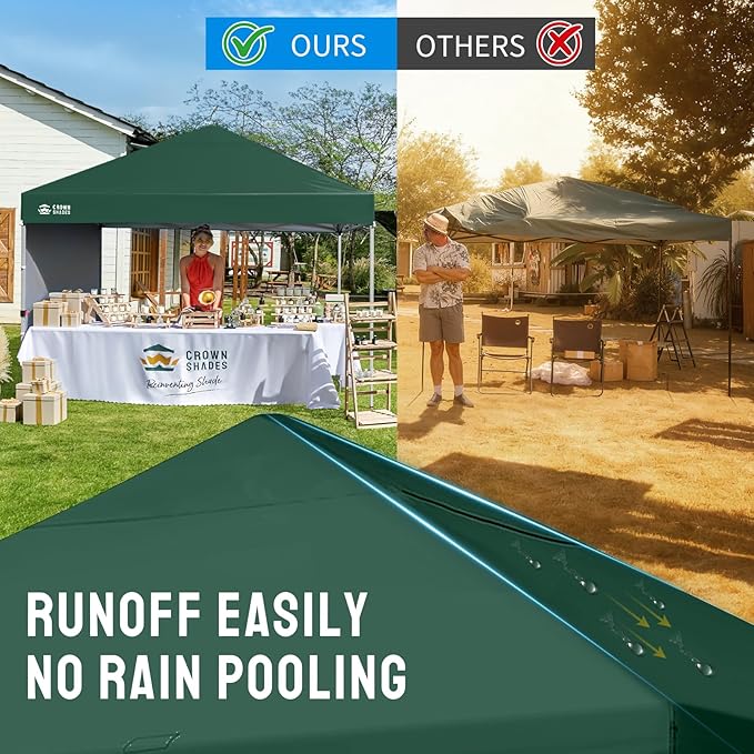 CROWN SHADES 8x8 Pop up Canopy Instant Canopy with 1 Removable Sidewall,4 Ropes & 8 Stakes, STO'N and Go Bag, Forest Green