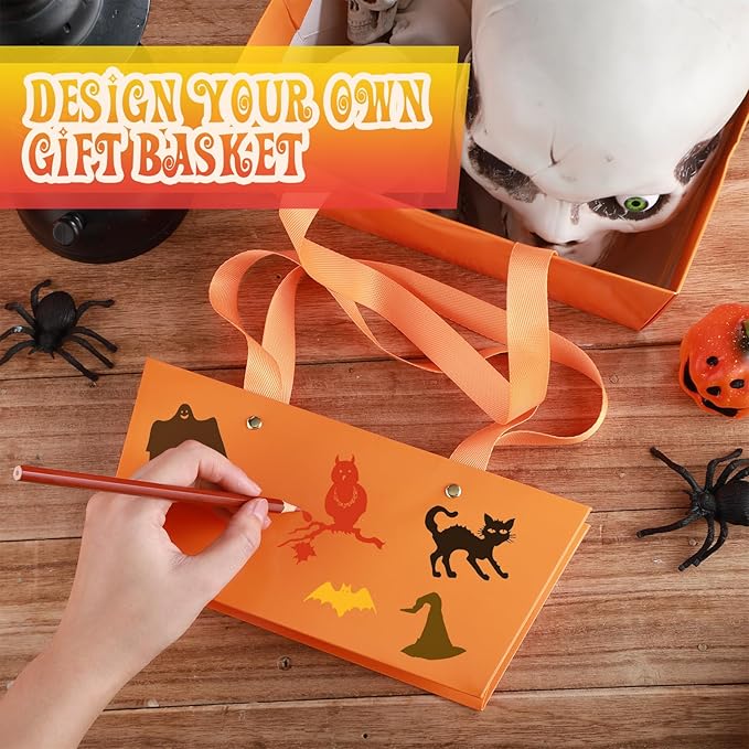 Glenmal 72 Pcs Baskets for Gifts Waterproof Empty Kraft Basket Bulk with Handles 9.8 x 6.5 x 4.3'' Gift Basket Empty to Fill for Wedding Party Christmas Valentines(Orange)