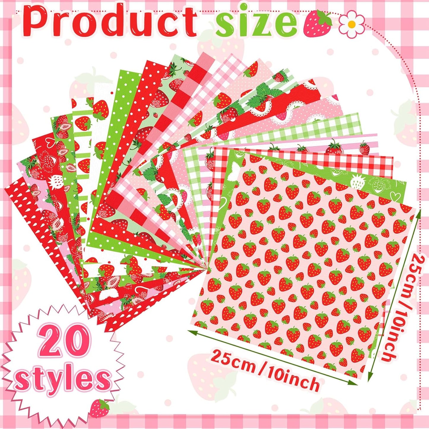 Ganeen 60 Pcs 10 x 10 Inch Strawberry Quilting Fabric Squares Multicolor Strawberry Printed Fabric Bundles Summer Fat Patchwork Precut Stripes for Summer Holiday Handmade Material Sewing DIY Crafts