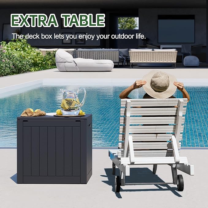 KAMABOKO Deck Box, 35 Gallon Resin Indoor and Outdoor Storage Boxes Waterproof for Garden Tools, Patio Accessories Storage Bench, Patio Furniture and Cushions with Lockable Lid, Black