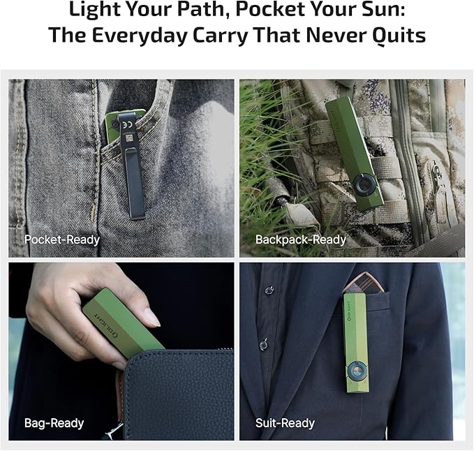 OLIGHT ArkPro EDC Flat Flashlight Rechargeable with Green Beam, UV and White LED,1500 Lumens USB-C Pocket Camping Flashlight, Spotlight Floodlight for Outdoor Emergency Working (OD Green CW)