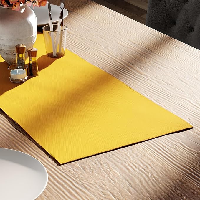 Encasa XO Table Runner 13"x36" Long | Cotton Canvas Fabric | Sunbeam Yellow Solid Color | Machine Washable & Durable