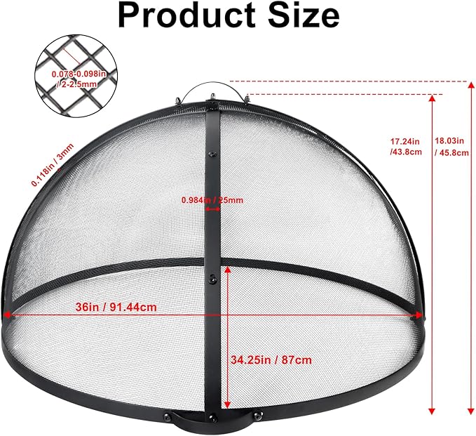 Kodilin Fire Pit Screen 36 Inch Round Fire Pit Spark Screen with Tight-Weave Steel Mesh, Heavy-Duty Firepit Screen Cover Ember Lid with Hinge & Handles for Easy Access and Safe Outdoor Fire Burning