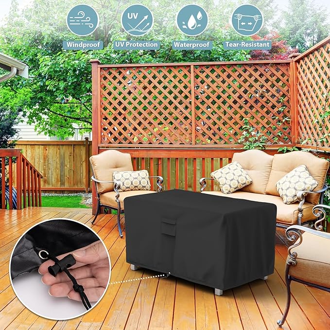 SHINESTAR Rectangle Fire Pit Cover, Fits for 46-48 Inch Gas Fire Table, Waterproof and Windproof, 48 x 28 x 24 Inches, Black