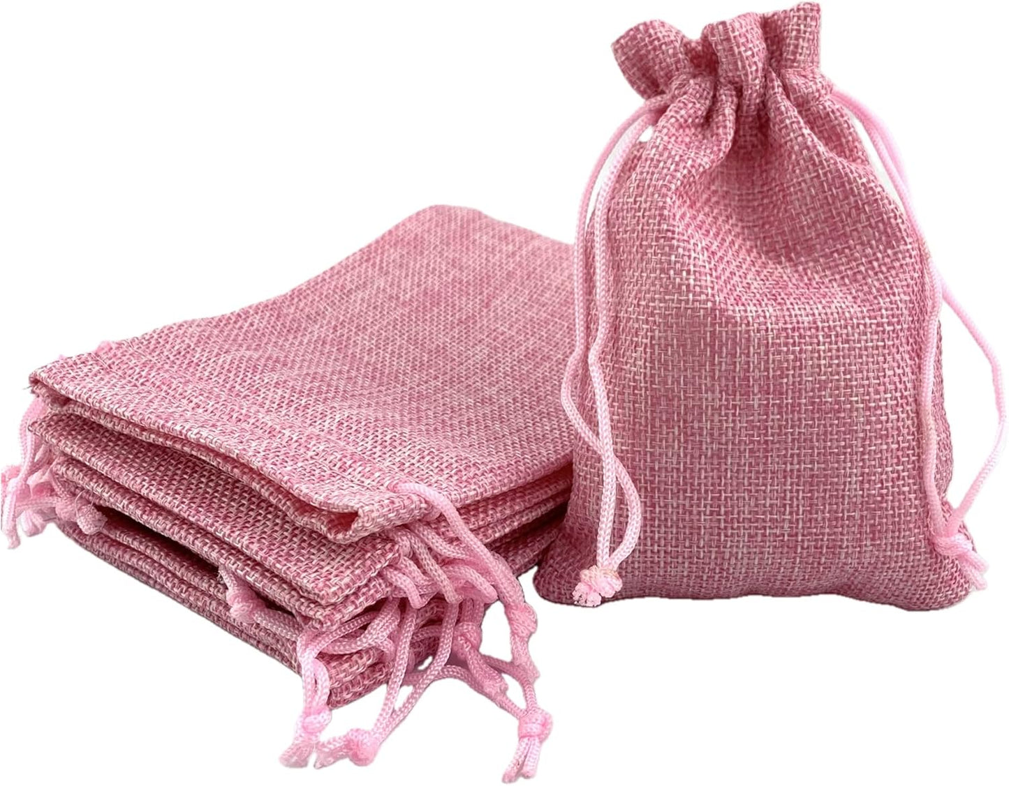 Palmhomee Pack of 25 Burlap Gift Bags with Drawstring Linen Jewelry Pouches Wedding Hessian Jute Bags for Birthday and Treat Pouches Party Wedding Favors Gift (4x5.6 Inch, Pink)