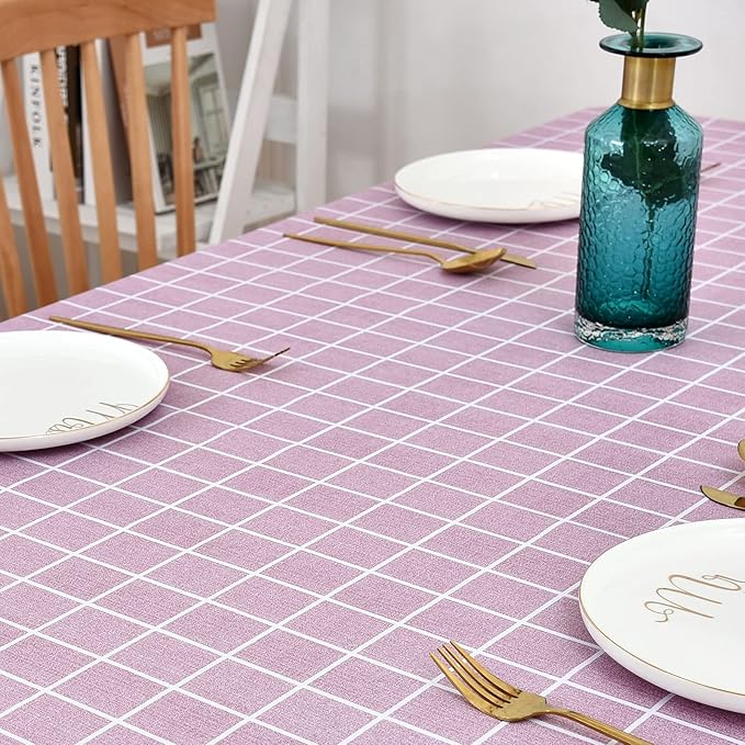 Romanstile Rectangle Vinyl Tablecloth, 100% Waterproof Oil-Proof Checkered Plastic Table Cloth, Heavy Duty Wipeable Table Covers for Dining, Camping, Picnic, Outdoor - 60 x 102 Inch, Pink