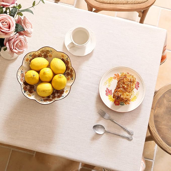 Linen Small Square Tablecloth,French Vintage Pink Floral Pattern Wrinkle Free Tablecloths,Decorative Table Cover for Kitchen,Dining,Thanksgiving,Christmas,Tea Party,55"*55"-Sloosa