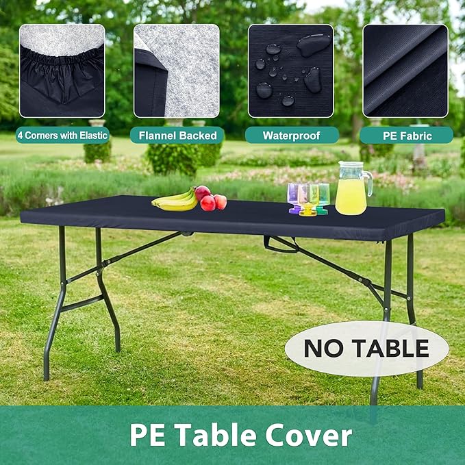 LUSHVIDA 6 Packs Vinyl Tablecloths with Flannel Backing for 8ft Rectangle Folding Table Cloths - Waterproof Plastic Picnic Table Covers with Elastic Corners, 30x96 inch, Navy Blue