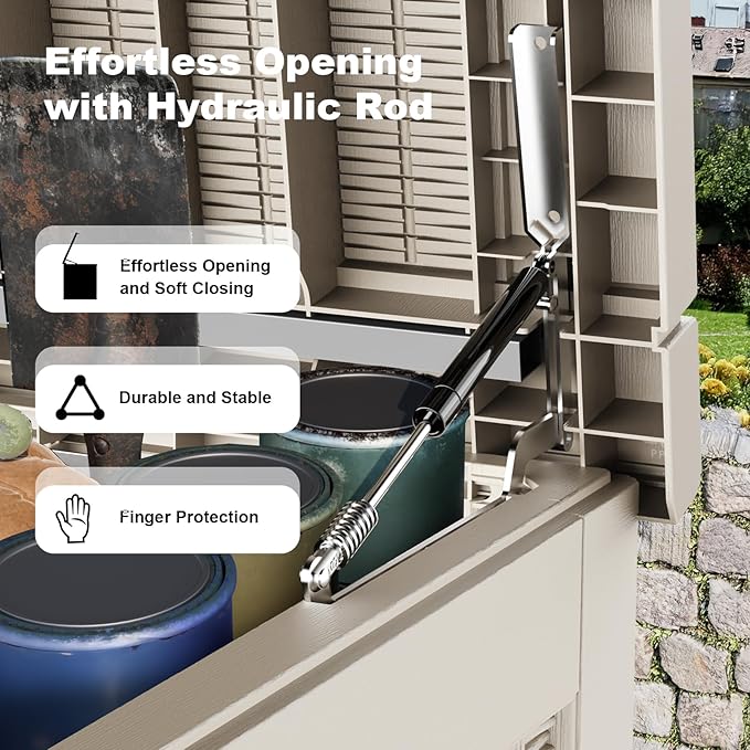 320 Gallon Waterproof Outdoor Storage Box, UV Resistant Resin Deck Box with Hydraulic Rod for Reinforced Stability, Perfect for Patio, Garden, and Pool（Grey，320 Gallon）